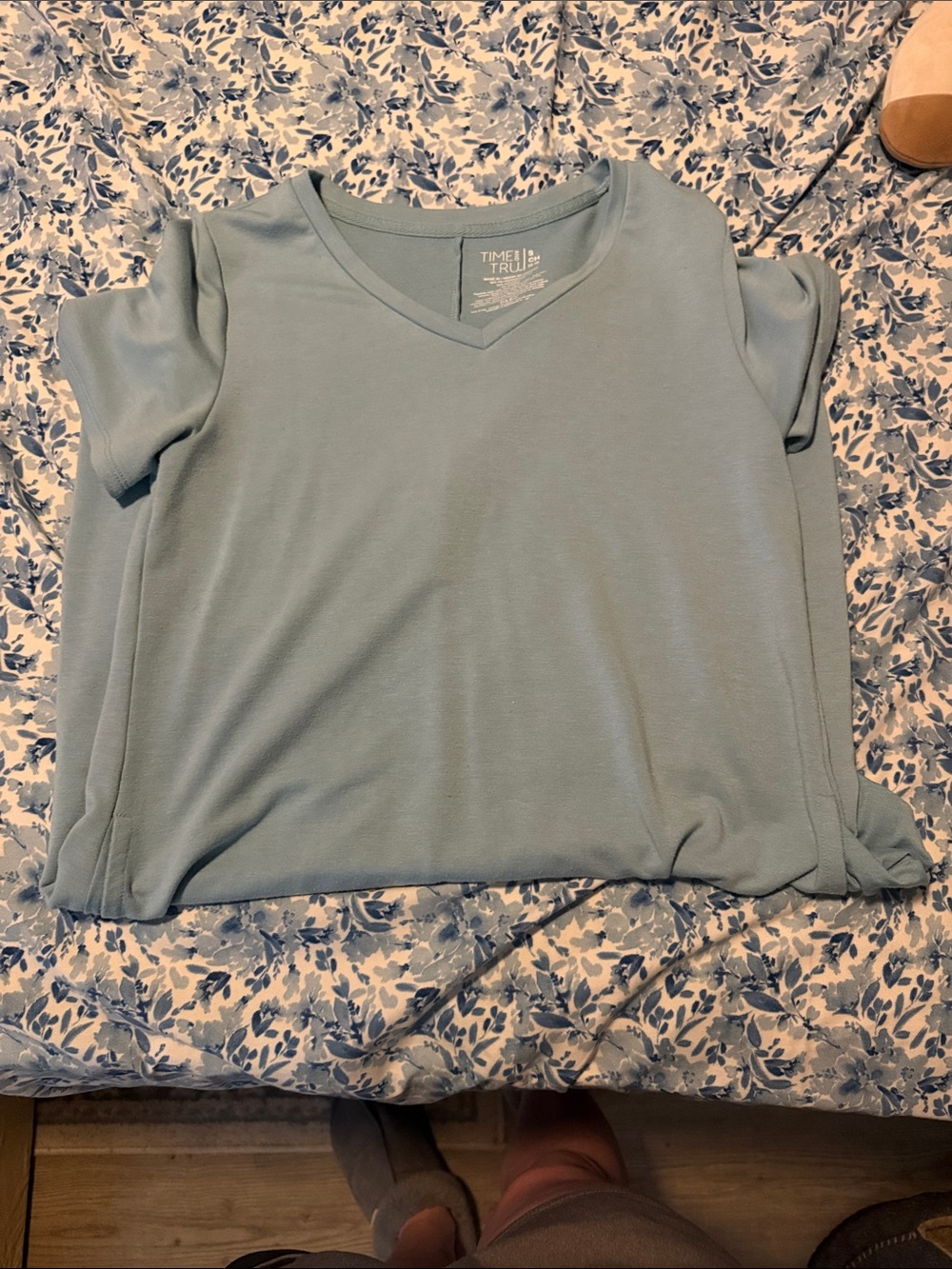 Time and Tru Soft Sky Blue V-Neck Tee